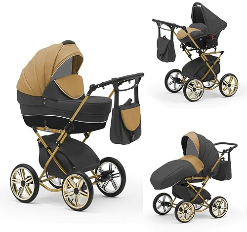 Klassischer Kinderwagen Sorento Gold 4 in 1 inkl. Sportsitz und Autositz in 19 Farben