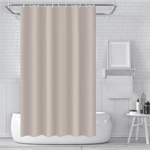 ECO Shower Curtain 180x180cm, Solid Beige PEVA Waterproof Heavy Duty With 3 Magnets, 12 Plastic Hooks, Mould Proof Quick-Drying Washable Bathroom Curtain Home Decor
