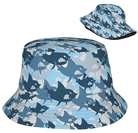 hansgo Fischerhut mit USA-Flagge, für Damen, Sommer, Sonne, Strand, Reisen, Angeln, Fischerhut, Camo Shark Military, 6 7/8 / 7 1/4