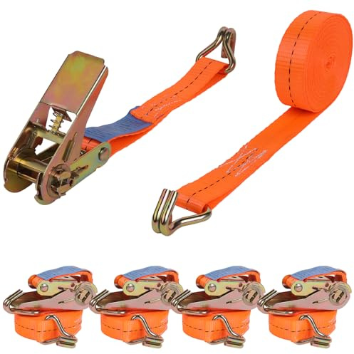 JAKAGO Spanngurte mit Ratsche, 4 Stück, 800 kg, 4 m, Zurrgurte mit Haken, Befestigungsgurt Orange, 25 mm, 800 daN (Orange)