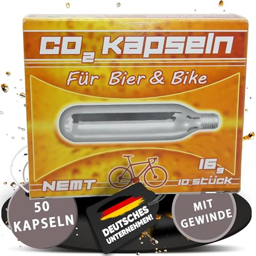 NEMT 16g CO2 Kapseln MIT Gewinde – Bierkapseln & Bikekapseln – 50 Stück