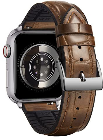 BINLUN Compatibile con Apple Watch 49mm 46mm 45mm 44mm 42mm 41mm 40mm 38mm Pelle Modello Alligatore e Silicone Ibrido Cinturino di Ricambio Compatibile con iWatch Ultra SE Series 10/9/8/7/6/5/4/3/2/1