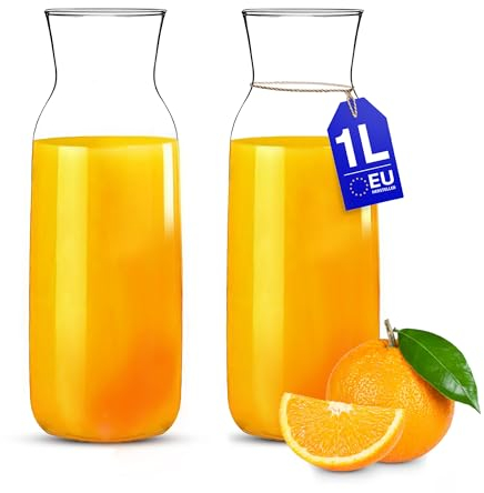 KONZEPT Caraffa per acqua senza coperchio, set da 2 pezzi, caraffa in vetro da 1 litro, caraffa ideale per acqua, succhi di frutta, vino, limonata, coctails e latte