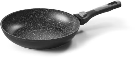 Pradel Excellence - PCUI002002 - Padella Pierra in alluminio forgiato Ø 24 cm - Rivestimento antiaderente effetto pietra - Manico rimovibile - Tutti i piani cottura, induzione e forno