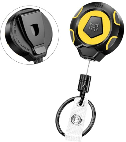 MNGARISTA Porte-clés rétractable renforcé avec clip ceinture, rétraction 283,5 g, cordon inox 80 cm, enrouleur de badge d'identification avec sangle de badge et anneau de clé
