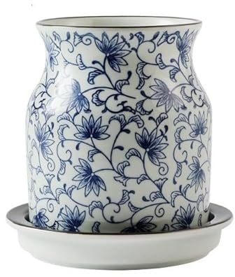 Porta Utensilios Soporte de utensilios de cerámica for encimera de cocina, organizador de utensilios vintage pintado a mano con bandeja de goteo, carrito de utensilios de drenaje for el hogar Soporte