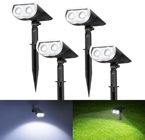 Linkind Solar Spotlights Outdoor, IP67 Waterproof Outdoor Light Ground Stake & Wall Mount, Compact LED Solar Lights for Gardens & Potted Plants, Cool White, 4 Pack