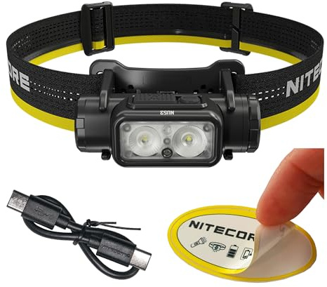 Nitecore NU53 Stirnlampe, 1800 Lumen, USB-C Schnellladung, lange Laufzeit, leicht, entworfen für industrielle Anwendungen, mit zusätzlichem Weiß- und Rotlicht-Aufkleber
