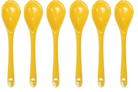 Pirhosigma 6 cucharas de porcelana amarilla para huevos, cucharas de cerámica de 4.7 pulgadas, cuchara de café, postre, yogur, té, té lechoso