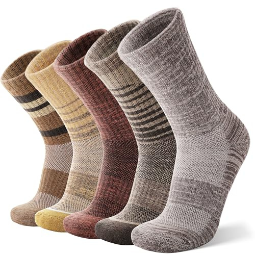ANTSANG Unisex Merino Wool Hiking Walking Socks for Men Thermal Warm Winter Thick Cozy Crew Socks Stocking Stuffers 5 Pairs(Yellow,7-11)