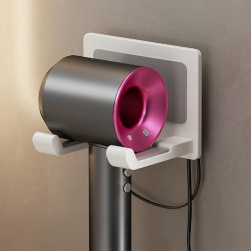 FANXIYA Supporto per Asciugacapelli in Alluminio Aeronautico, Porta Phon Senza Foratura, Supporto da Incollare, Supporto da Parete per Asciugacapelli (Bianco)