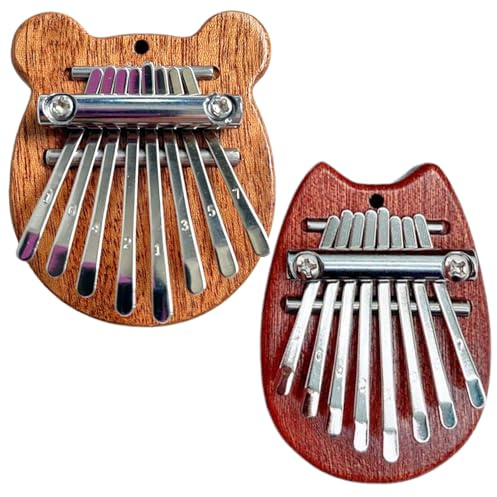 Kalimba 2Pcs 8 Key Cat & Bear Shaped Kalimba Thumb Piano Handheld Finger Piano with Lanyard & Metal Chain Portable Thumb Piano for Kids, Adults, Beginners, Wood