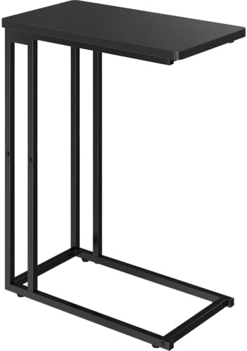 Yusong C Shaped End Table, Couch Side Table That Slide Under Sofa Bed for Small Spaces, Skinny Overbed Table, Coffee Drink Snack Table for Living Room, Black Oak
