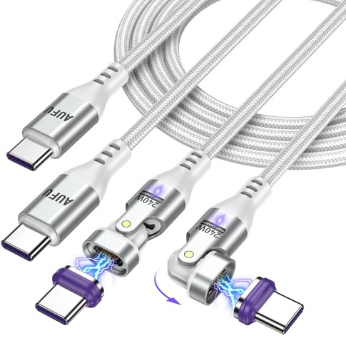 AUFU 240W Magnet Ladekabel USB C [2Stück 1,8m] 16PIN Ladekabel Magnetisch Superschnelle Aufladung Magnetisches USB C Ladekabel 48V/5A Schnelllade und Datenübertragungs für Phone 16/Samsung S22-weiß