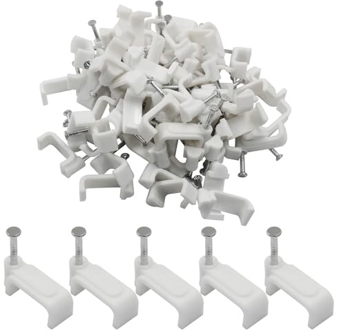 Litoexpe 100 Pcs Flat Cable Clips 14mm, White Ethernet Cable Wall Clips Cable Tacks Coax Cable Clips Speaker Wire Clips Cable Nails for Cat8 Cat7 Cat6 Flat Ethernet Cable