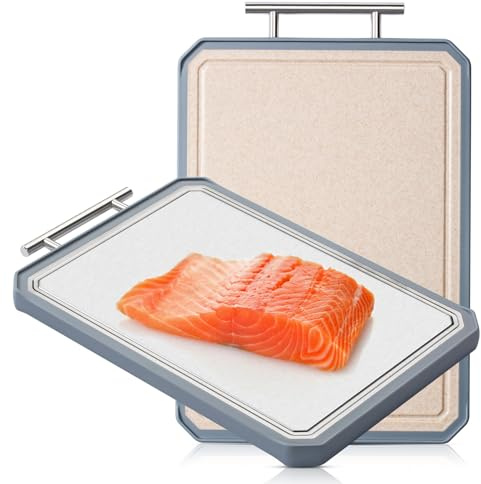 Tabla de cortar de titanio de doble cara, tablas de cortar de titanio para cocina, paja de trigo, tabla de cortar grande para carne, fácil de limpiar y no tóxica, apta para lavavajillas (16 pulgadas