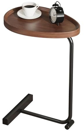 Generisch C-förmiger Beistelltisch, Vintage-Beistelltisch für kleine Räume, Nachttisch, Kaffee-Beistelltisch mit Metallrahmen für Couch, Schlafzimmer, Wohnzimmer, kleine Räume(Walnut Color)