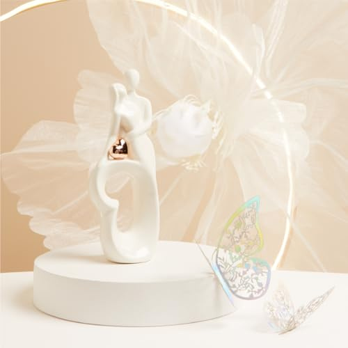 CLARALUNA Bomboniera Matrimonio Coppia Sposi Porcellana Bianca con Cuore (Oro Rosa)