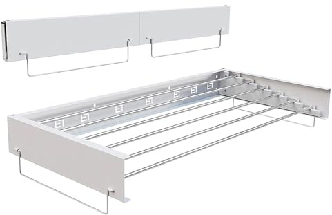 Crevyteg Wäscheständer Wandmontage, 100 cm Ausziehbarer Edelstahls Wäschetrockner Wand mit 6 Stangen, Klappbar Platzsparend Wäscheständer Handtuch-Trockenständer für Waschraum Balkon