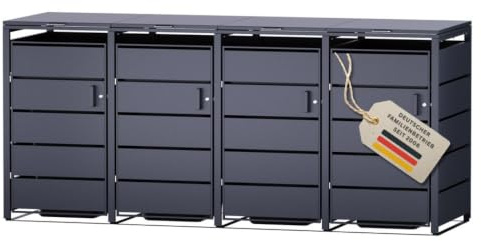 RS Trade Mülltonnenbox 4er Anthrazit für 120L & 240L, wetterfeste Mülltonnenverkleidung mit 4 Türen, abschließbares Mülltonnenhaus, Umhausung für Mülltonnen, Sichtschutz für Abfalltonnen draußen