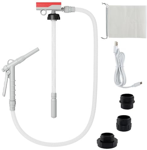 COSTWAY Fuel Transfer Pump with Nozzle for Flow Control & Stop, USB and Battery Powered Gas Pump with 3 Adapters, 14 LPM Quick Flow and 130 CM Long Hose for Gasoline, Kerosene & Diesel