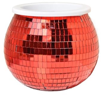 WJLYDM Disco Ball Planter Glass Disco Ball Flower Pot Silver Mirror Disco Planter Pot Disco Plant Holder Disco Ball Vase(Red,Medium)