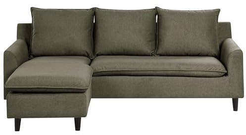 Beliani Ecksofa Stoff dunkel grün rechtsseitig mit bewegbarer Ottomane Elvenes