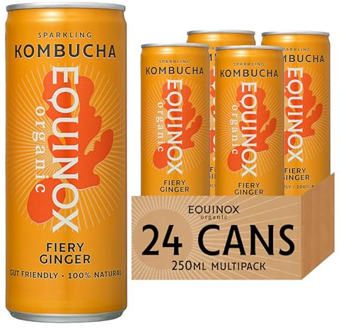 Equinox Kombucha Drink Fiery Ginger Real Fruit Kombucha Flavours (24 x 250ml) | Authentic Craft Kombucha Drink Brewed in UK with SCOBY, Green Tea & Raw Cane Sugar | No Sweeteners & 100% Natural
