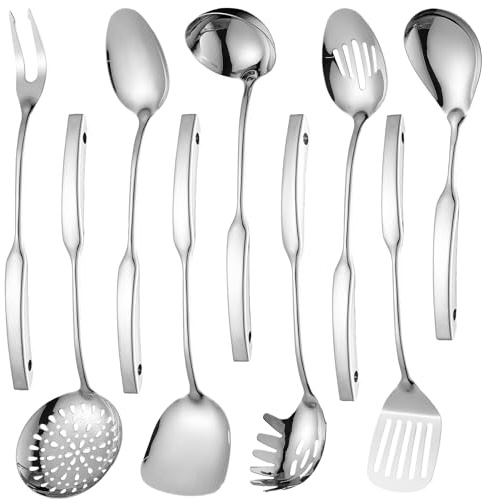 304 Stainless Steel Kitchen Utensils Set 9 Pcs Cooking Utensil Set, 15 Inches All Metal Cooking Tools Wok Kitchen Cookware Set with Spatula Useful Pots and Pans Accessories