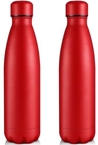 Volhoply 750ml Insulated Water Bottles, Double Wall Stainless Steel Vacuum Flask Keeps Cold 24H & Hot 12H, BPA Free Leakproof Bottle (Red,2 Pack)