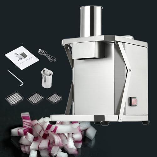 XSDAJSD Cortadora eléctrica de Frutas y Verduras en Cubos: picadora de Verduras Comercial, cortadora eléctrica de Patatas, cortadora automática de Verduras Multifuncional, con 3 Redes y Cuchillas.