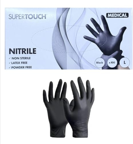 NM BEAUTY Nitrile Black Gloves Size Small, Medium, Large- Quantity 100Pcs and 1000pcs Full box For Tatto, Medical, Barber Shop and Medical Use Black, Large- 1Box (100 Gloves)