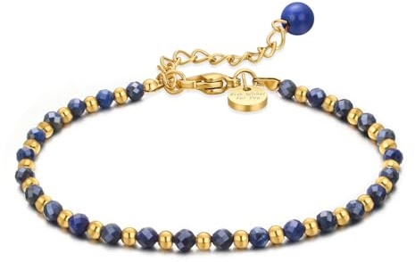 vissen Blau Lapislazuli Armband Damen Naturstein Beads Edelstahl Vergoldete Armbänder Zartes Modeschmuck