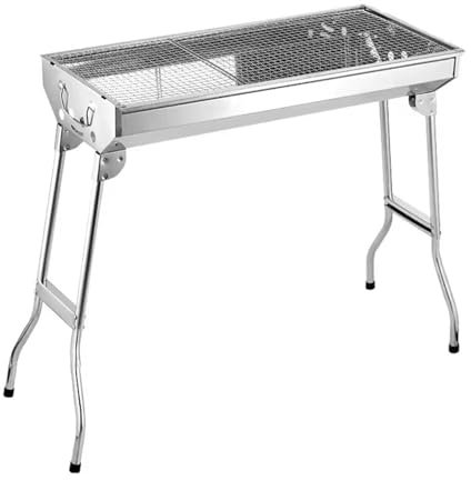 Portable Charcoal BBQ Grill – Large Folding Stainless Steel Barbecue for Outdoor Cooking, Camping, Hiking, Picnics – Compact Charcoal Grill with Carry Handle & Mesh Panels (73cm Wide)