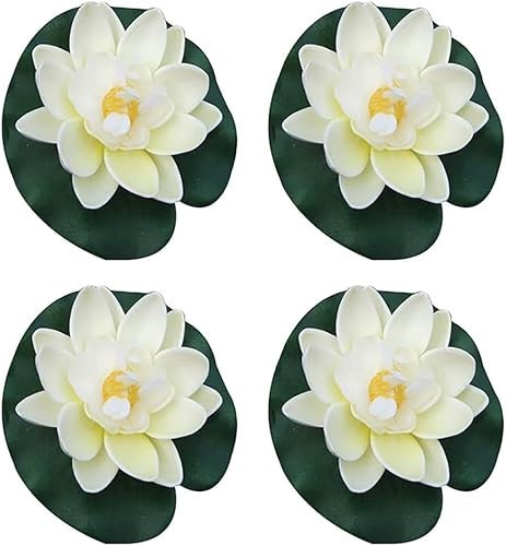 4 Pcs Artificial Floating Foam Lotus Flower with Water Lilys Pad Ornanments,Lifelikes Fake Lotus Flowers for Patio Pond Pool Fish Tank Aquarium Home Garden Artificial Plants and Flowers
