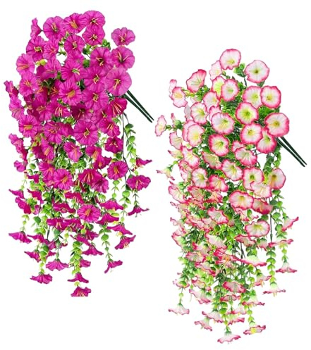 YUE QIN Petunien Kunstblumen Draußen Kunstpflanze Hängend 4 Stück 2.56FT | Kunstblumen wie Echt Plastikpflanzen Künstliche Fake Pflanzen für Girlande Hochzeit Indoor Outdoor Garten Wetterfest Deko