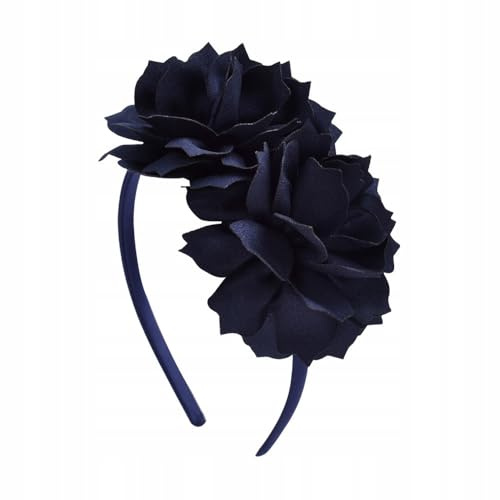 Eleganter Haarreif mit zwei großen Stoffblumen – Blumen-Haarband für Mädchen und Damen – festlich, stilvoll, vielseitig für Hochzeit, Taufe & Alltag (Blau, Normal)
