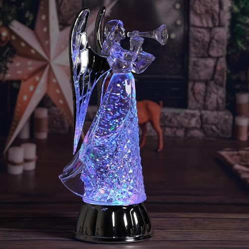 12 Angel Snow Globe Christmas Decor Light up Angel Figurines with 6 Hour Timer USB/Battery Operated Snowglobes with Silver Angels Wings