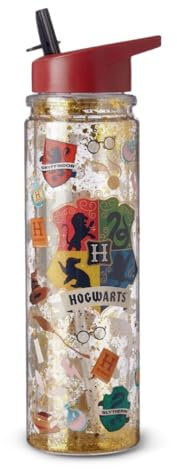 HOX Harry Potter Glitter Bottle – 600 ml | Bottiglia d'acqua in plastica alimentare con passante per il trasporto | Bottiglia da viaggio riutilizzabile con beccuccio antigoccia per la scuola dei