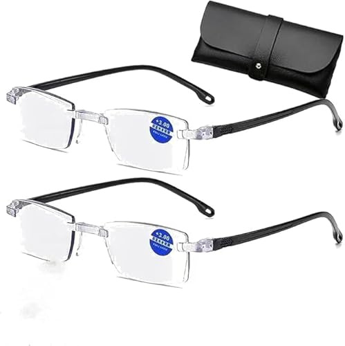Abnaok 2 Pcs ntelligente Brille Mit Zoom Mit einem Brillenetui, Intelligente Zoom Brille Automatische Fokuseinstellung, Autozoom Lesebrille Für Herren Und Frauen, Nah Und Fern, Anti-Blaulicht