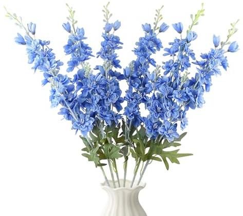 Emivery 6PCS Artificial Delphinium Flowers 33.5 Tall Artifical Flowers Long Stem for Tall Vase, Blue Silk Delphinium Fake Flowers Stems Floral Arrangement Wedding Garden Decor