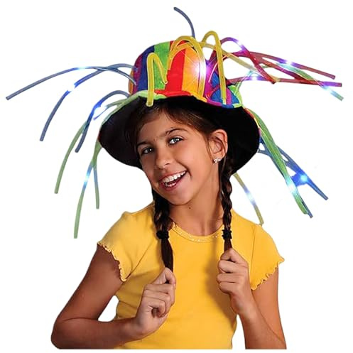 Generisch Lustiger Clown-Verrückter Hut mit LED-Lichtern und Haaren (One Size)