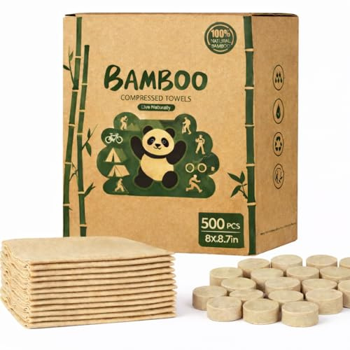 Bamboo Compressed Towels – 500-Pack, Biodegradable Toilet Paper Tablets | Expandable Wipes for Travel, Camping, Backpacking & Outdoor Hygiene