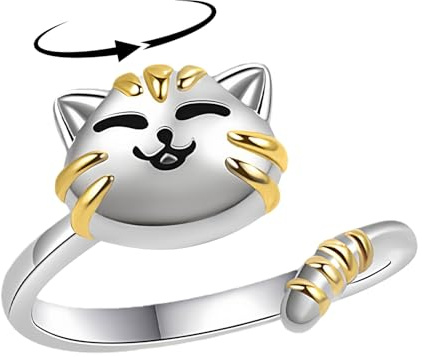 GAZIL Bague Spinner Chat Mignon pour Enfants, Bague anti-stress réglable, Bague d'anxiété, Bague pour fille, Cadeau pour petite-fille