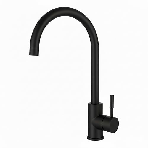 MELTA. Robinet Cuisine Pivotant 360° – Mitigeur Évier Arc Élevé en Acier Inoxydable, Robinet Cuisine avec Levier Unique, Robinet Évier Cuisine Moderne, Installation Facile (NOIR MAT)