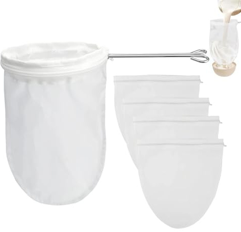 AMONENZ 5 Stück Nussmilchbeutel 29.5 x 30,5 cm, Baumwoll Saftfilterbeutel | Passiertuch Filter für Saft mit Halterung, Wiederverwendbarer Filterbeutel Siebbeutel, für Milch, Saft und Tee