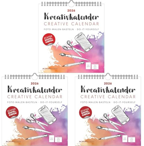 Alpha Edition - Kreativ-Kalender M Weiß 2026 – Bastelkalender 21×22 cm mit Platz für Fotos & kreative Gestaltung, weißer Hintergrund, ideal zum Malen, Basteln & als persönliches Geschenk