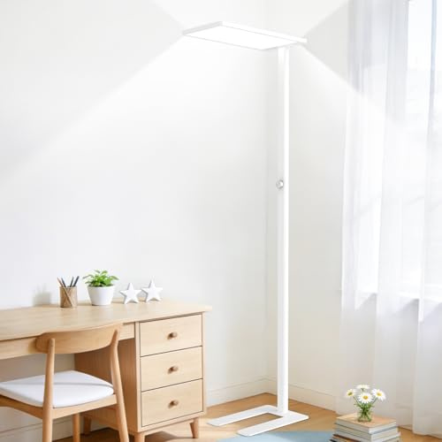 LES FLEURS 100W LED Stehlampe,9000lm Vollspektrum Augenpflege Leselampe, 195cm Stehlampe Dimmbar mit 4000K natürlichem Tageslicht, Stehlampe Wohnzimmer, Stehleuchte für Schlafzimmer, Studien und Büro