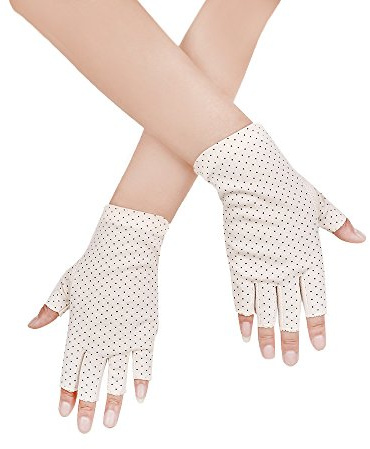 JISEN Women Sunscreen Fingerless Gloves UV Protection Driving Fishing Cotton Mittens