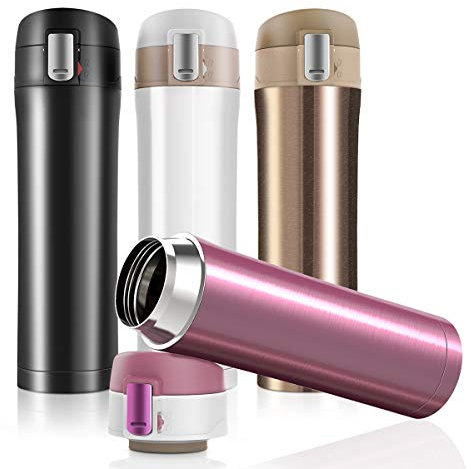 JUMKEET Double Walled Vacuum Cup Flask Thermo,Stainless Steel Insulated Water Bottle | Flask for Hot and Cold Drinks Cup Travel Coffee Mug, Sports Water Bottle (A-Black)